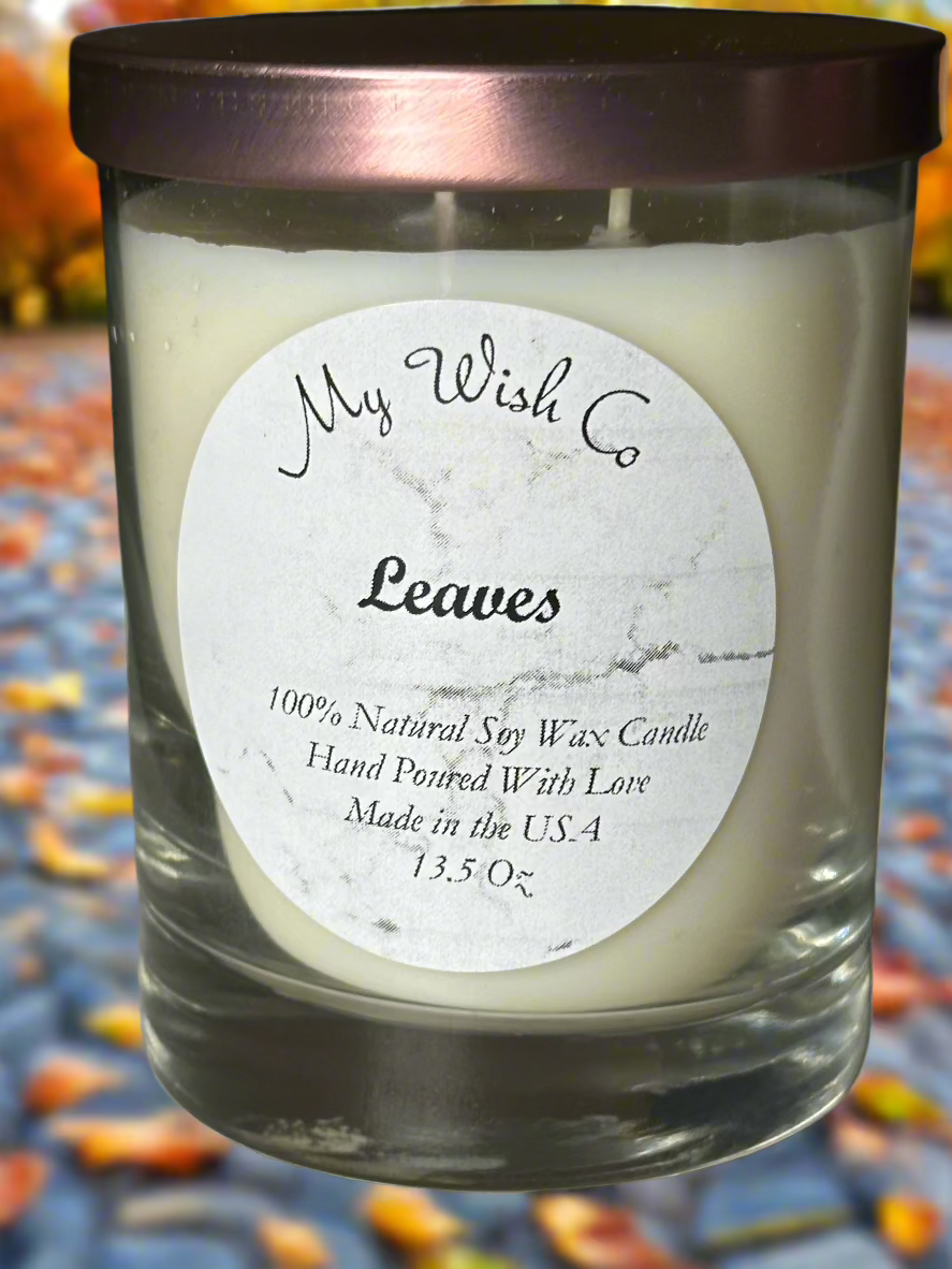 Leaves Soy Wax Candle | Eco-friendly Fall Scented Candle | Hand-Poured Autumn Fragrance | Long-Lasting Burn 13.5 oz