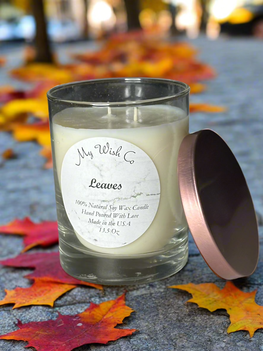 Leaves Soy Wax Candle | Eco-friendly Fall Scented Candle | Hand-Poured Autumn Fragrance | Long-Lasting Burn 13.5 oz