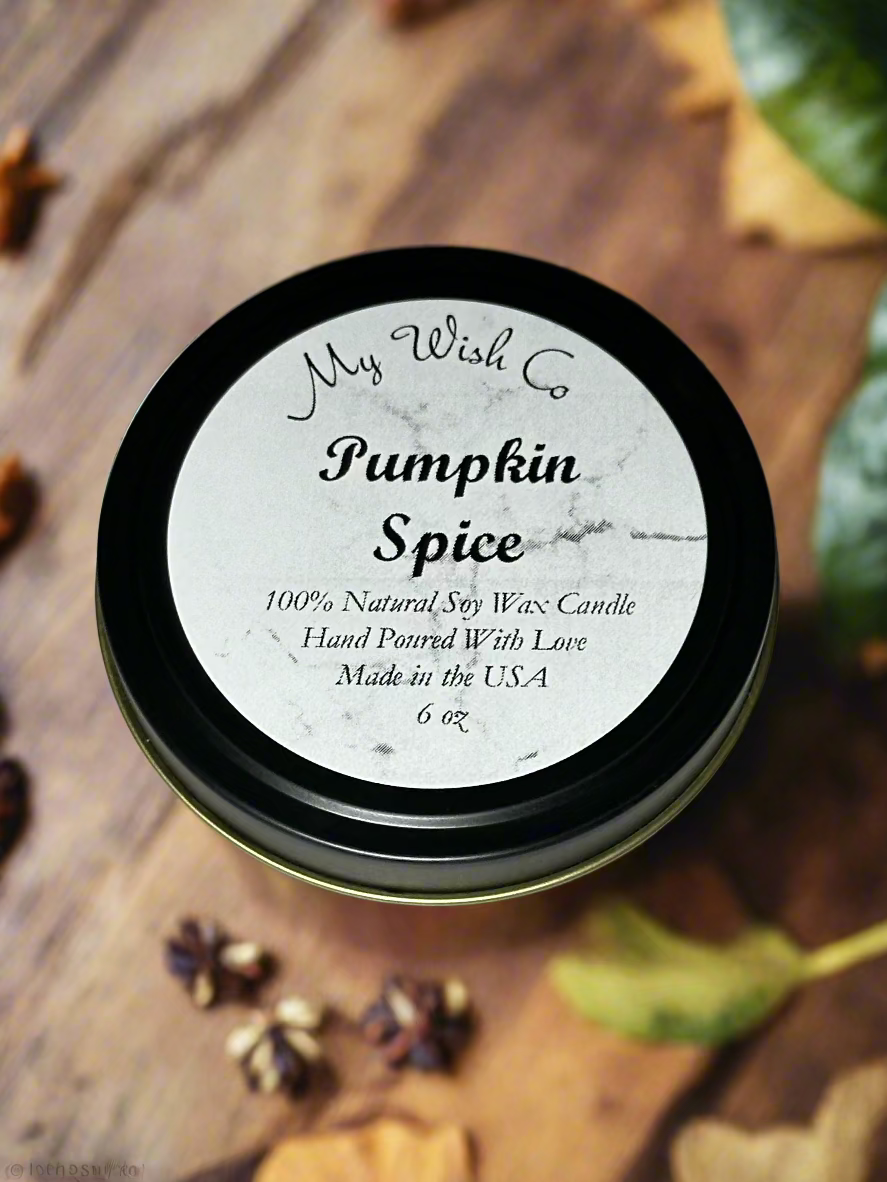 Pumpkin Spice Soy Wax Candle | Eco-friendly Fall Scented Candle | Autumn Aroma | Hand-Poured & Long-Lasting Burn 6 0z Black Tin