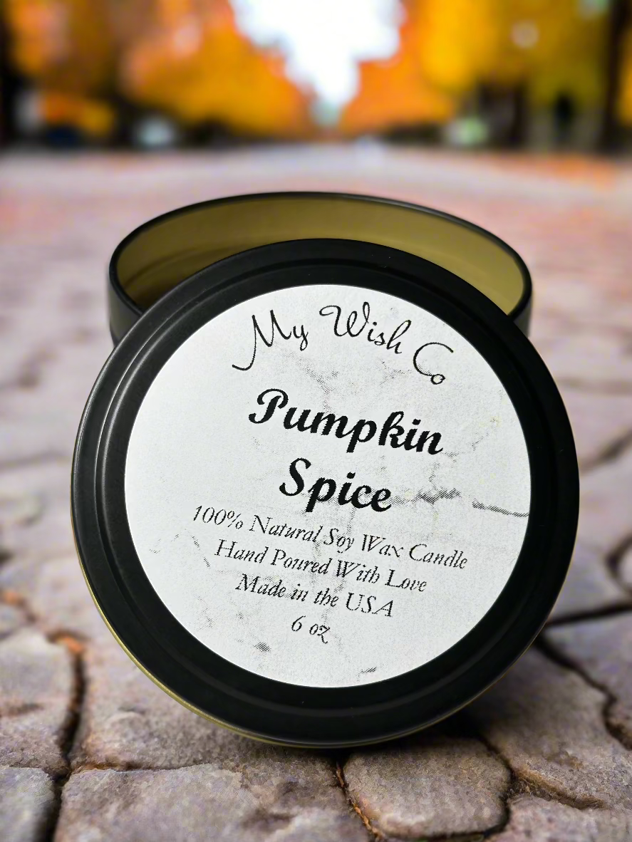 Pumpkin Spice Soy Wax Candle | Eco-friendly Fall Scented Candle | Autumn Aroma | Hand-Poured & Long-Lasting Burn 6 0z Black Tin